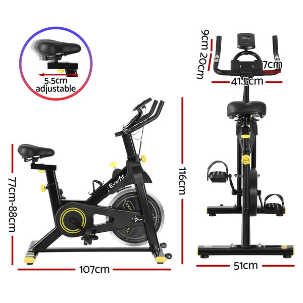 Everfit Magnetic Spin Bike Exercise Cardio Gym Bluetooth App Connectable Exercise Bikes