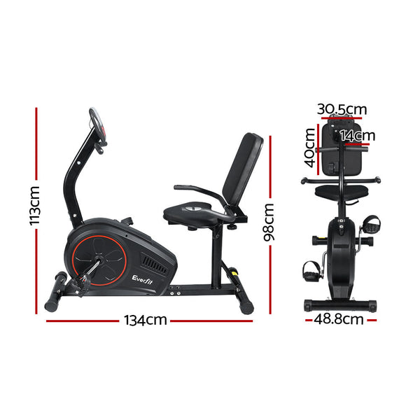 Everfit Magnetic Recumbent Exercise Bike Fitness Trainer Home Gym Equipment Black Exercise Bikes