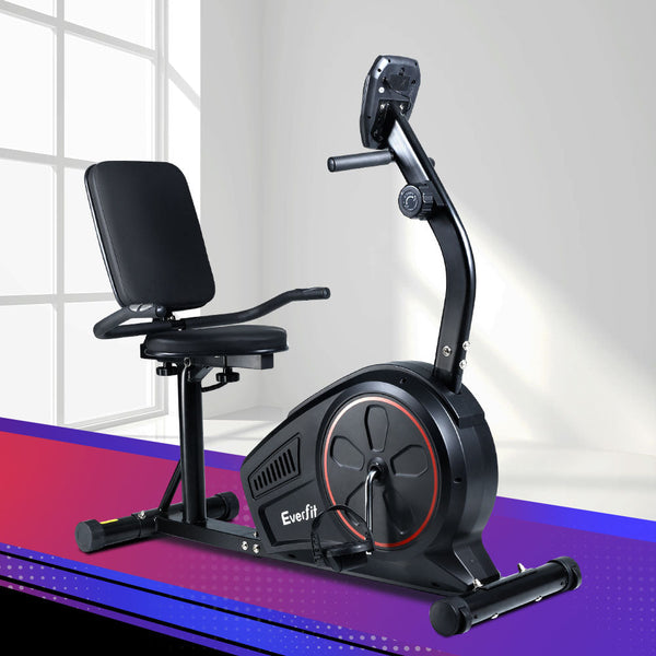 Everfit Magnetic Recumbent Exercise Bike Fitness Trainer Home Gym Equipment Black Exercise Bikes