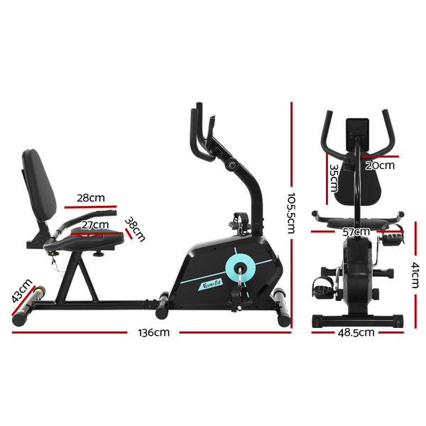 Everfit Magnetic Recumbent Exercise Bike Fitness Cycle Trainer Gym Equipment Exercise Bikes