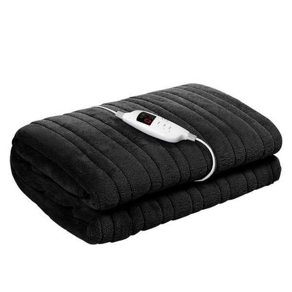 Giselle Heated Electric Throw Rug Fleece Sunggle Blanket Washable Charcoal Electric Blankets