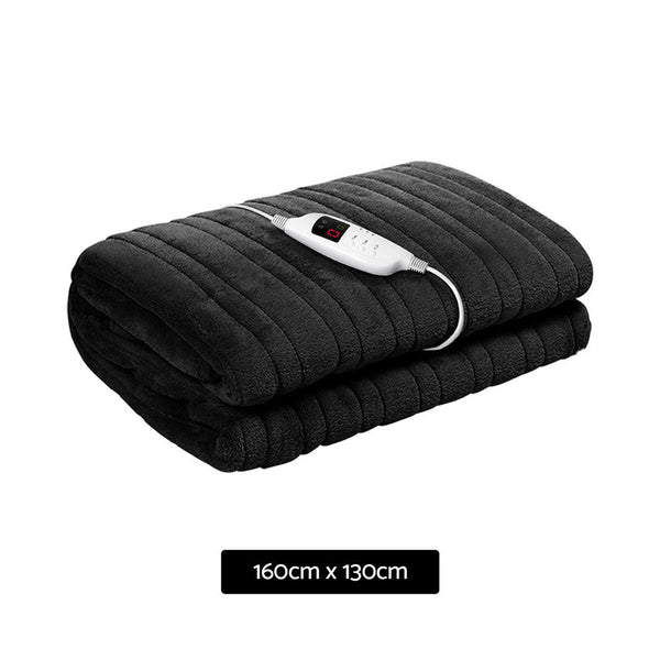 Giselle Heated Electric Throw Rug Fleece Sunggle Blanket Washable Charcoal Electric Blankets