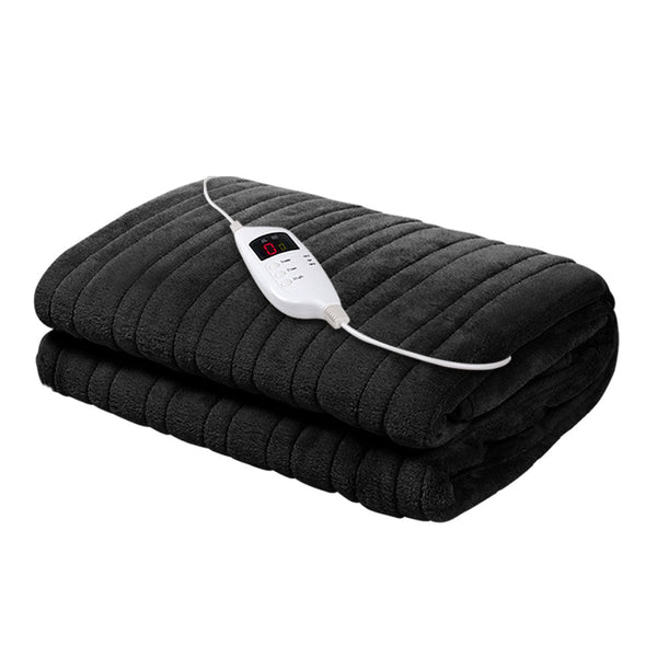 Giselle Heated Electric Throw Rug Fleece Sunggle Blanket Washable Charcoal Electric Blankets