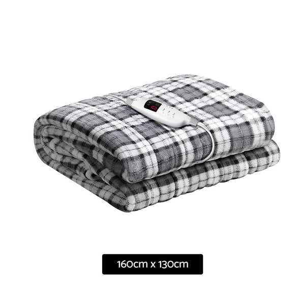 Giselle Electric Throw Rug Flannel Snuggle Blanket Washable Heated Grey And White Checkered Electric Blankets