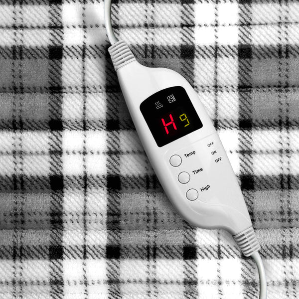 Giselle Electric Throw Rug Flannel Snuggle Blanket Washable Heated Grey And White Checkered Electric Blankets