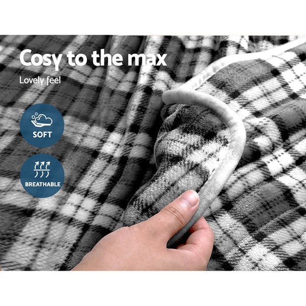 Giselle Electric Throw Rug Flannel Snuggle Blanket Washable Heated Grey And White Checkered Electric Blankets