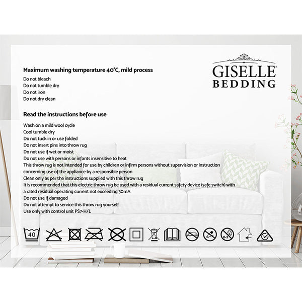 Giselle Electric Throw Rug Flannel Snuggle Blanket Washable Heated Grey And White Checkered Electric Blankets