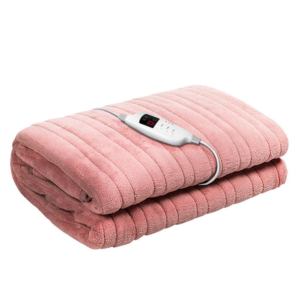 Giselle Heated Electric Throw Rug Fleece Sunggle Blanket Washable Pink Electric Blankets