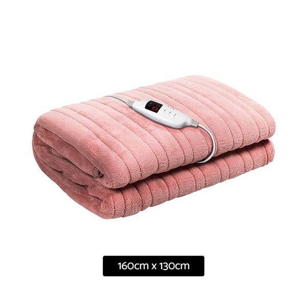 Giselle Heated Electric Throw Rug Fleece Sunggle Blanket Washable Pink Electric Blankets