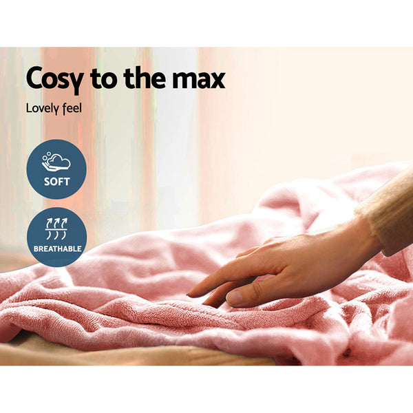 Giselle Heated Electric Throw Rug Fleece Sunggle Blanket Washable Pink Electric Blankets