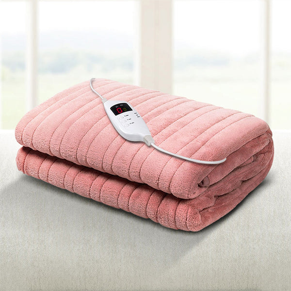 Giselle Heated Electric Throw Rug Fleece Sunggle Blanket Washable Pink Electric Blankets
