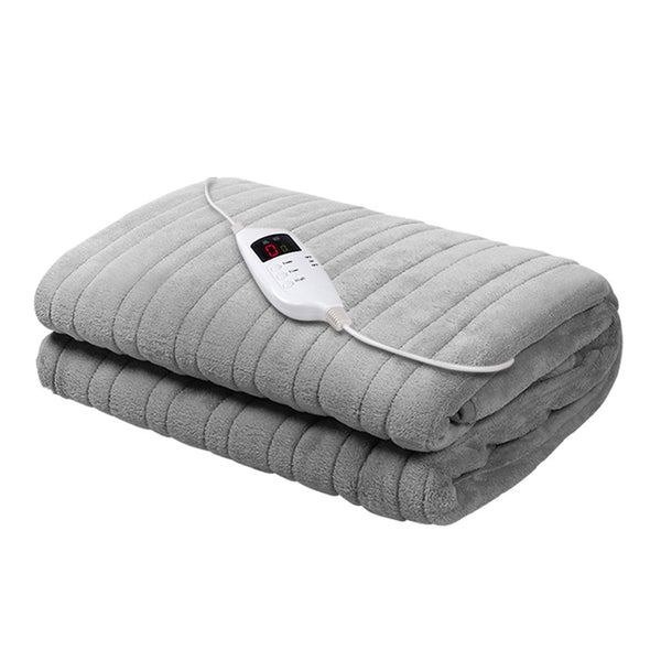 Giselle Heated Electric Throw Rug Fleece Sunggle Blanket Washable Silver Electric Blankets