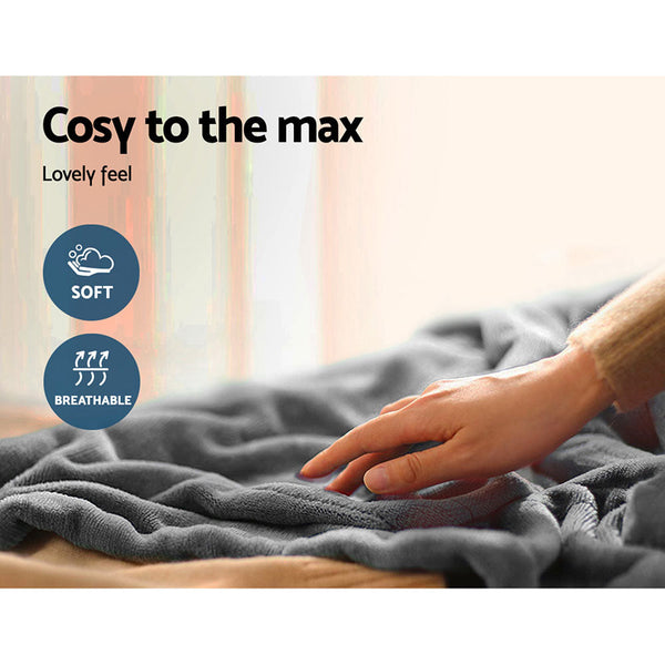 Giselle Heated Electric Throw Rug Fleece Sunggle Blanket Washable Silver Electric Blankets