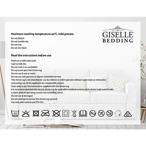 Giselle Heated Electric Throw Rug Fleece Sunggle Blanket Washable Silver Electric Blankets