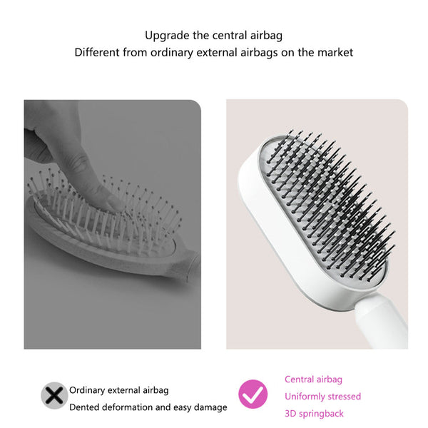 One Press Self Cleaning Hair Brush Standing Base Women Brushes & Combs