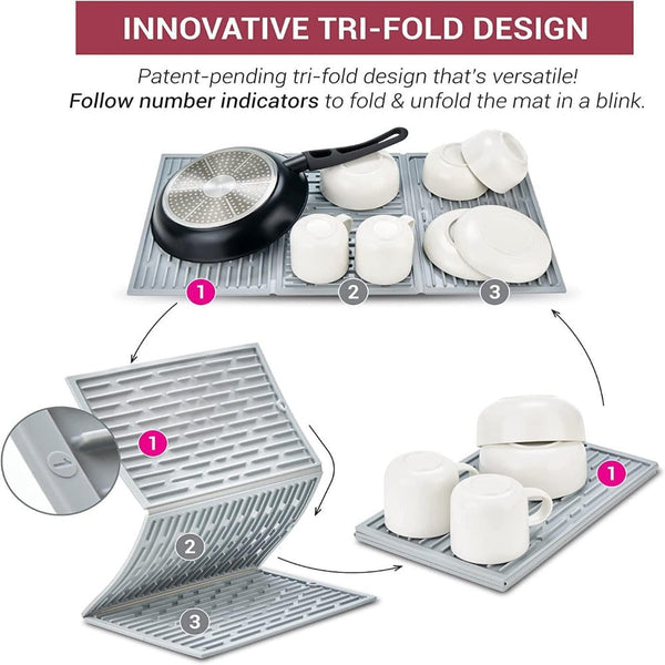 Silicone Draining Pad Foldable Kitchen Mat Rectangle Black Gray Material Other Kitchen Gadgets