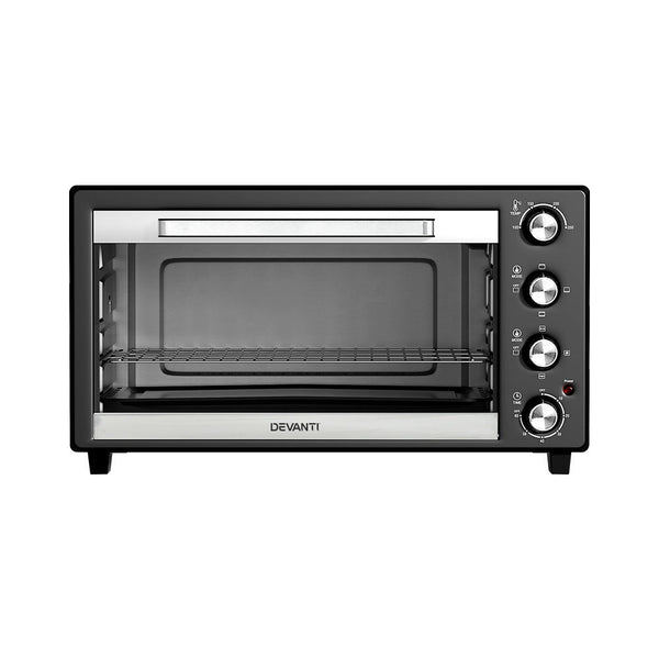 Devanti Electric Convection Oven Bake Benchtop Rotisserie Grill 60L Stainless Steel Convection Ovens