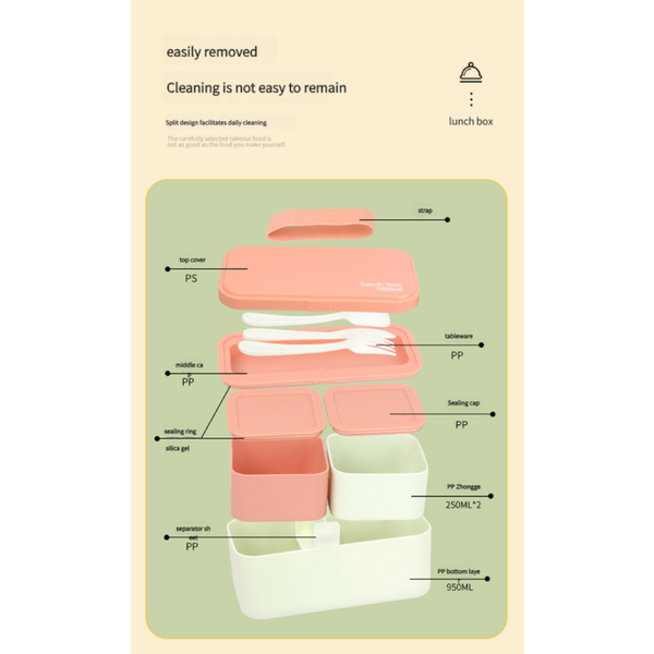 Eco Friendly Lunch Box Portable With Compartments(Green) Lunchboxes