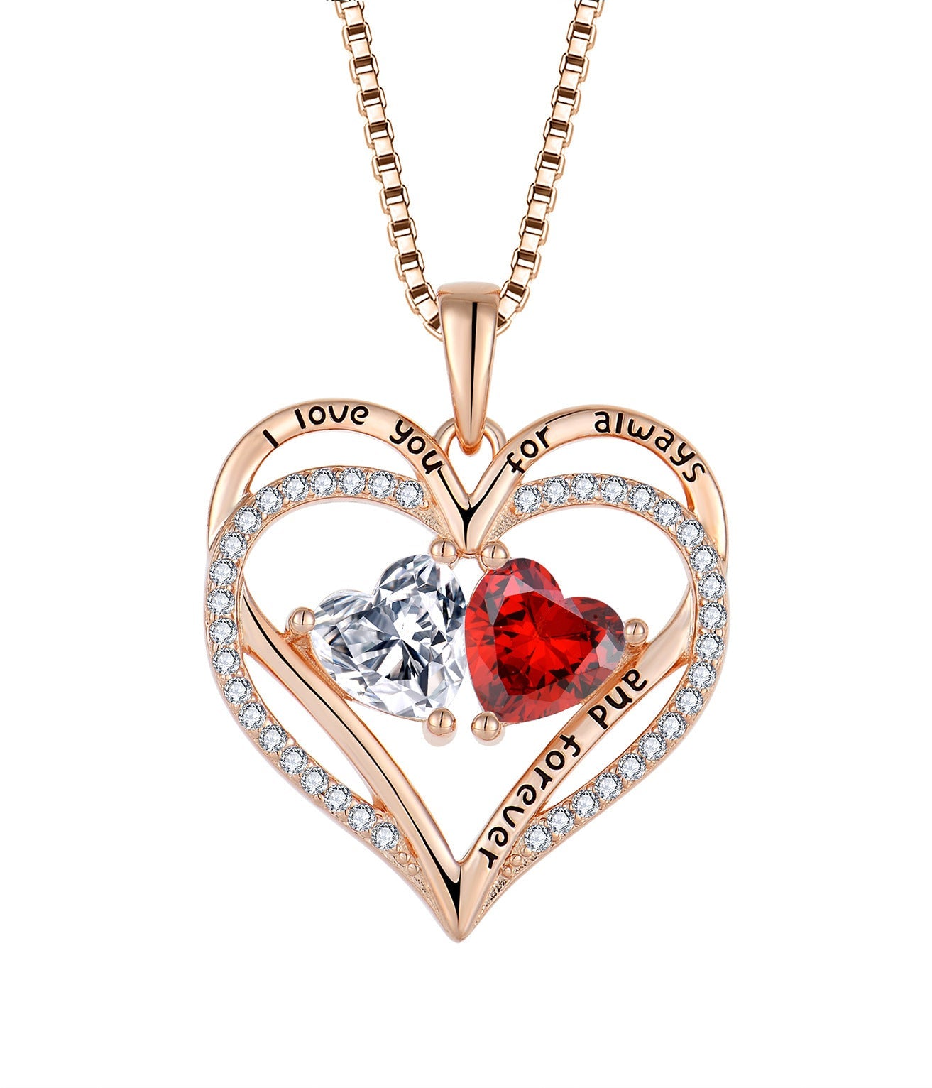 S925 Silver Double Love Necklace With Rhinestones Heart Shaped Valentine's Day Gift Necklaces & Pendants