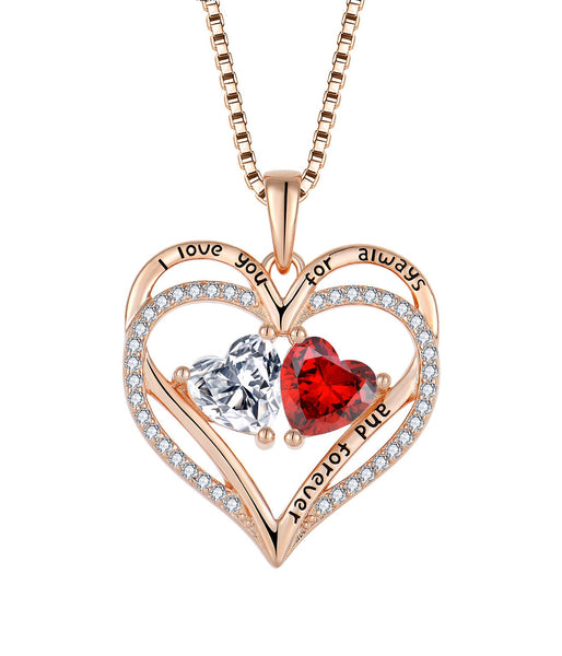 S925 Silver Double Love Necklace With Rhinestones Heart Shaped Valentine's Day Gift Necklaces & Pendants