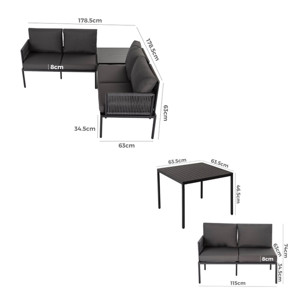 Eden 4-Seater Outdoor Lounge Set With Coffee Table In Black &#8211; Stylish Textile And Rope Design