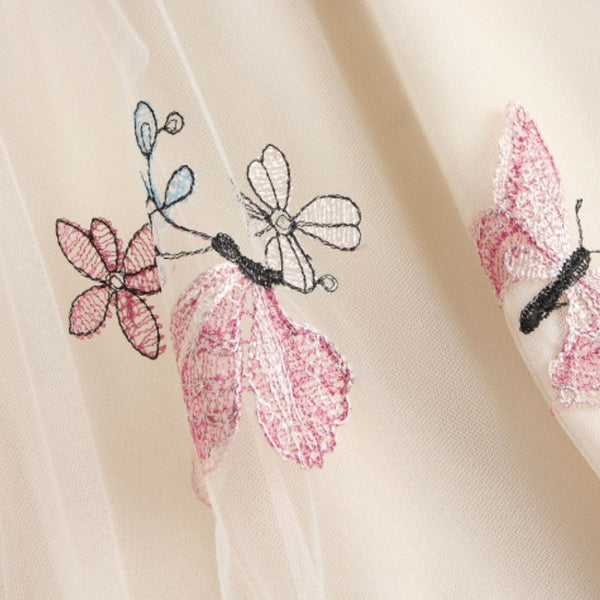 Embroidered Floral Butterfly Gauze Skirt High Waist White Apricot Black Women's Clothing Skirts