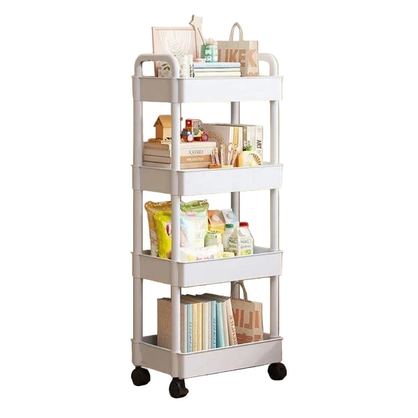 White Rolling Storage Cart Multifunctional Open Shelves For Books Ideal Kitchen And Bedroom Kitchen Carts