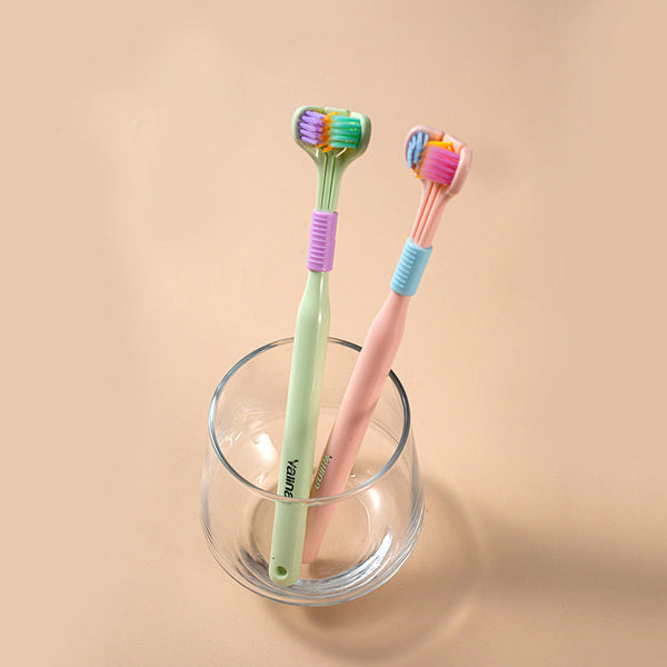 Three Sided Macaron Soft Bristle Triple Head Toothbrush