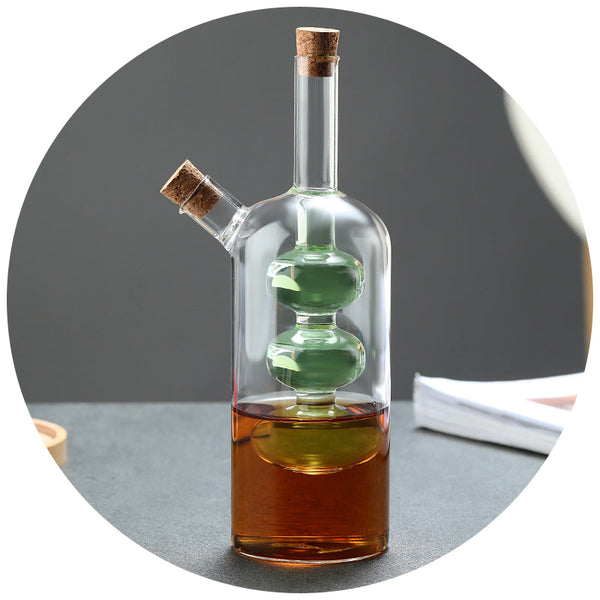 Kitchen Storage Sealed Bottles Double Layer 2 In 1 Glass Oil Vinegar Sauce Seasoning Tools Oil & Vinegar Dispensers
