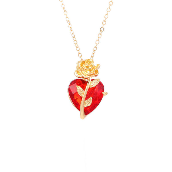 Veile Studios Punk Rose Love Necklace Fashion Personality Heart Shaped Clavicle Chain Pendant Necklaces & Pendants