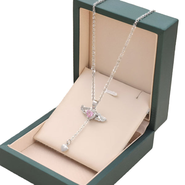 Veile Studios Moving Cupid Heart Angel Wings Tassel Necklace Crystal Clavicle Chain Women Jewelry Gift Necklaces & Pendants