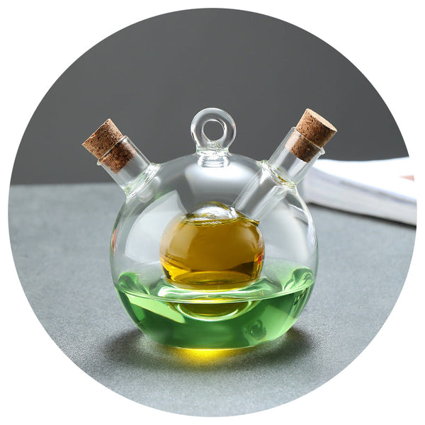 Kitchen Storage Sealed Bottles Double Layer 2 In 1 Glass Oil Vinegar Sauce Seasoning Tools Oil & Vinegar Dispensers