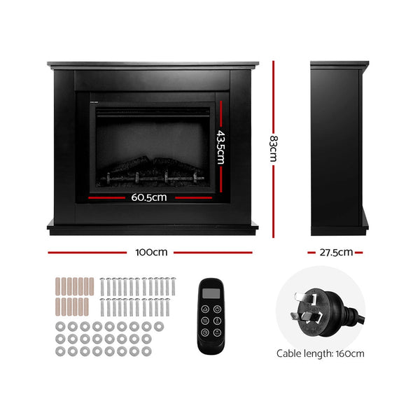 Devanti 2000W Electric Fireplace Mantle Portable Log Wood Heater 3D Flame Effect Black Electric Fireplaces