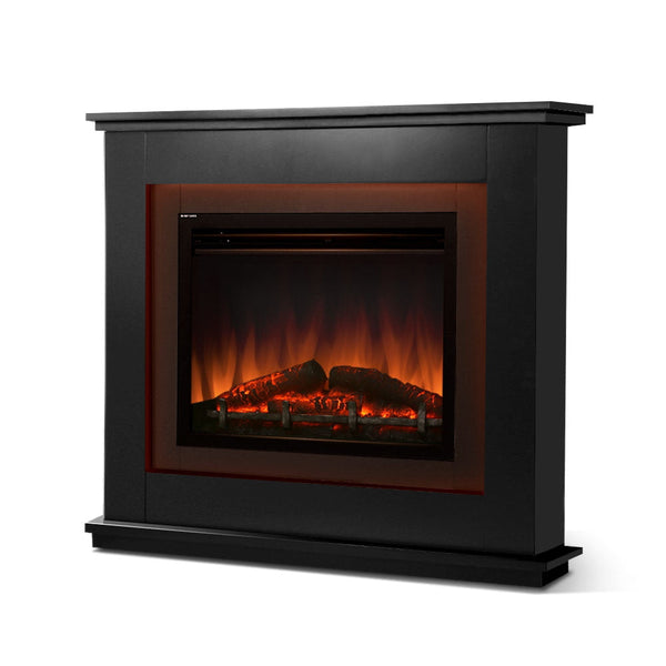 Devanti 2000W Electric Fireplace Mantle Portable Log Wood Heater 3D Flame Effect Black Electric Fireplaces
