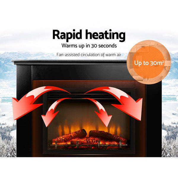 Devanti 2000W Electric Fireplace Mantle Portable Log Wood Heater 3D Flame Effect Black