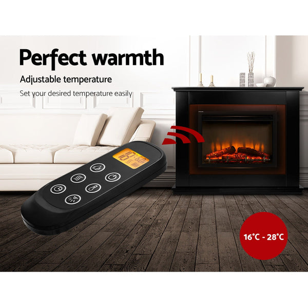 Devanti 2000W Electric Fireplace Mantle Portable Log Wood Heater 3D Flame Effect Black Electric Fireplaces