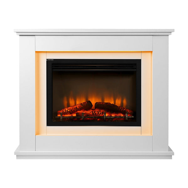 Devanti 2000W Electric Fireplace Mantle Portable Log Wood Heater 3D Flame Effect White Electric Fireplaces