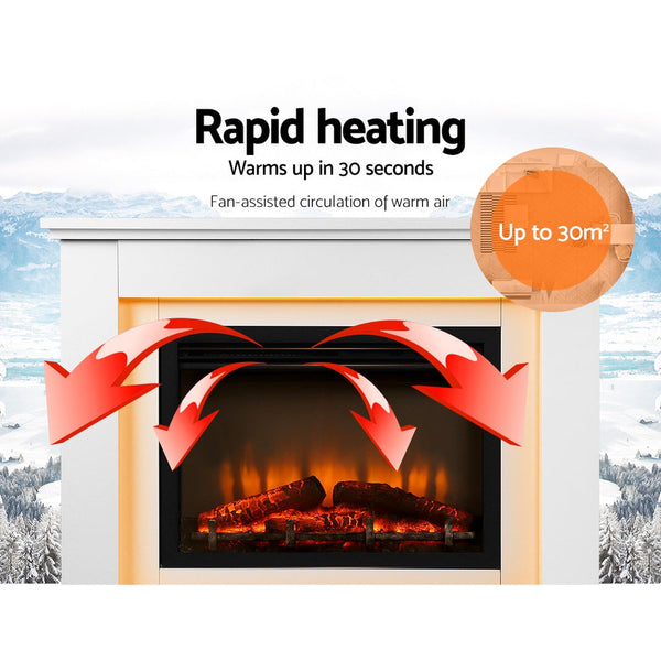 Devanti 2000W Electric Fireplace Mantle Portable Log Wood Heater 3D Flame Effect White Electric Fireplaces