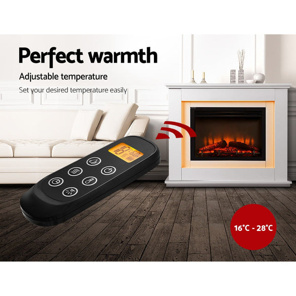 Devanti 2000W Electric Fireplace Mantle Portable Log Wood Heater 3D Flame Effect White