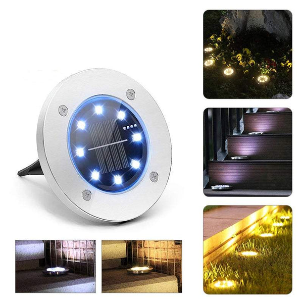 Garden Ground Lights Eight Led Solar Powered In Lawn Outdoor Landscape & Walkway Lights