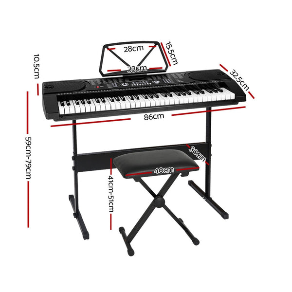 Alpha 61 Keys Electronic Piano Keyboard Digital Electric W/ Stand Stool Black Electronic Keyboards