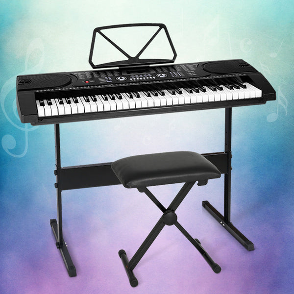 Alpha 61 Keys Electronic Piano Keyboard Digital Electric W/ Stand Stool Black Electronic Keyboards