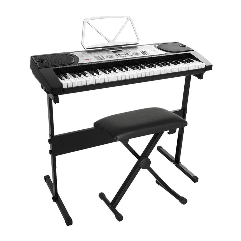 Alpha 61 Keys Electronic Piano Keyboard Digital Electric W/ Stand Stool Silver Electronic Keyboards
