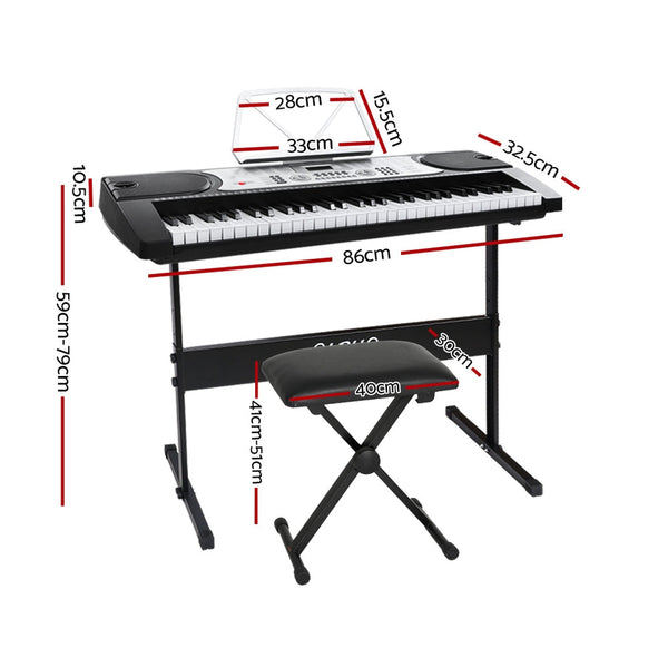 Alpha 61 Keys Electronic Piano Keyboard Digital Electric W/ Stand Stool Silver Electronic Keyboards