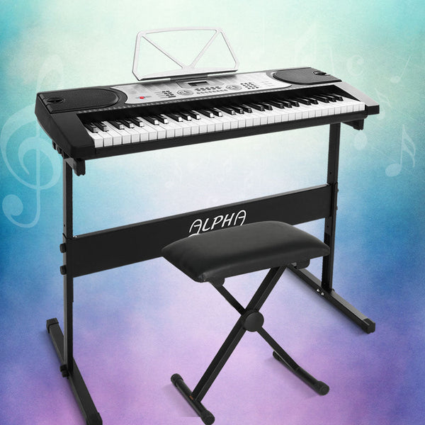 Alpha 61 Keys Electronic Piano Keyboard Digital Electric W/ Stand Stool Silver Electronic Keyboards