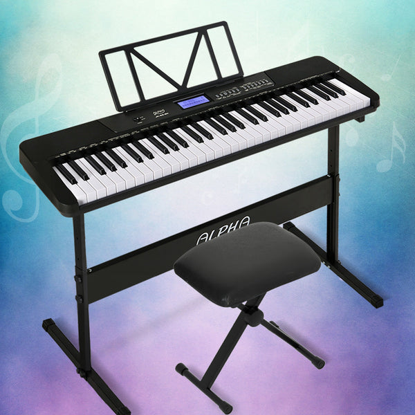 Alpha 61 Keys Electronic Piano Keyboard Digital Electric W/ Stand Stool Touch Electronic Keyboards