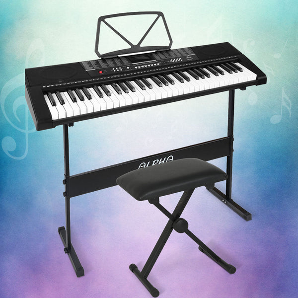 Alpha 61 Keys Electronic Piano Keyboard Digital Electric W/ Stand Stool Electronic Keyboards