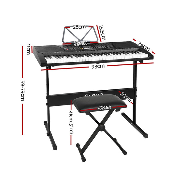 Alpha 61 Keys Electronic Piano Keyboard Digital Electric W/ Stand Stool Lighted Electronic Keyboards