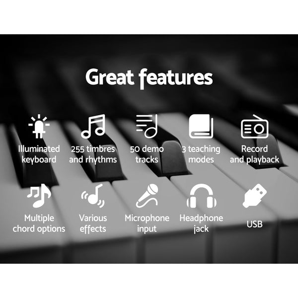 Alpha 61 Keys Electronic Piano Keyboard Digital Electric W/ Stand Stool Lighted Electronic Keyboards