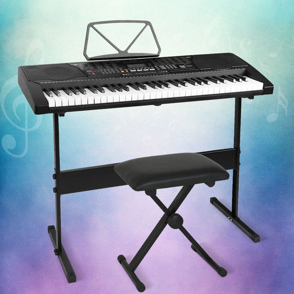 Alpha 61 Keys Electronic Piano Keyboard Digital Electric W/ Stand Stool Lighted Electronic Keyboards